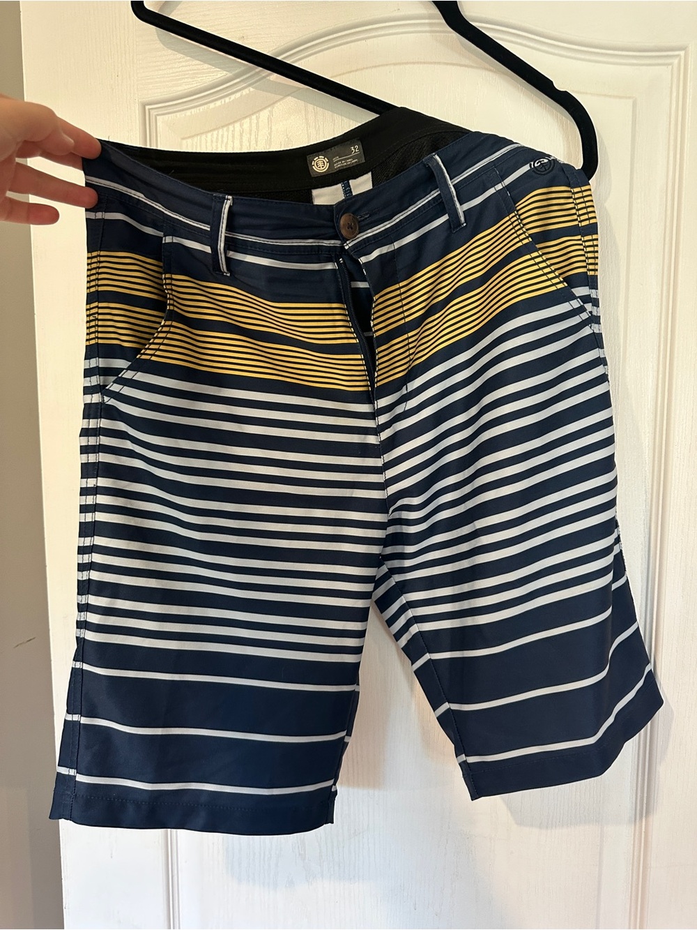 Element Men's Navy, White & Yellow Striped Board Shorts